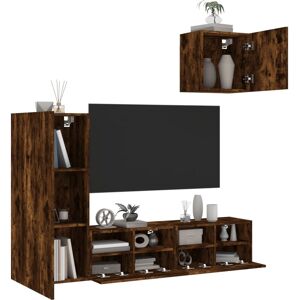 vidaXL Smoked Oak 4-Piece Floating TV Wall Unit - TV Wall Units vidaXL Smoked Oak 4-Piece Floating TV Wall Unit - TV Wall Units