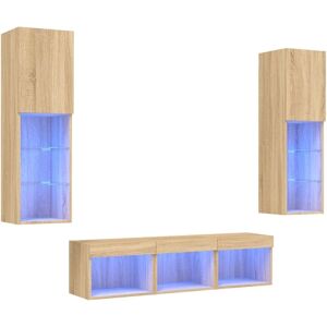 vidaXL Sonoma Eg 5-delt Vægmonteret Møbel med LED - TV Vægmoduler vidaXL Sonoma Eg 5-delt Vægmonteret Møbel med LED - TV Vægmoduler