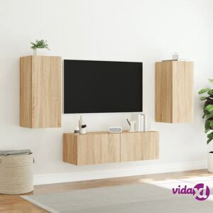 vidaXL Sonoma Oak 3-Piece TV Wall Cabinets with LED Lights vidaXL Sonoma Oak 3-Piece TV Wall Cabinets with LED Lights