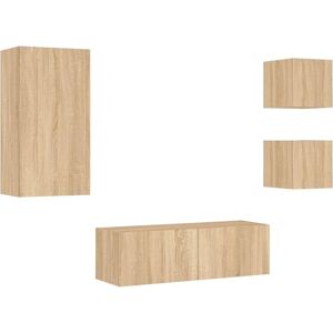 vidaXL Sonoma Oak 4-Piece TV Wall Cabinets - TV Wall Cabinets vidaXL Sonoma Oak 4-Piece TV Wall Cabinets - TV Wall Cabinets