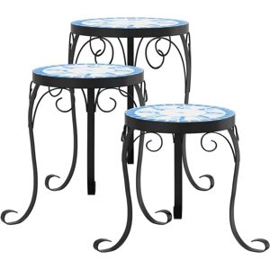 vidaXL Blue Mosaic Ceramic Plant Stands - Plant Stand Set of 3 - Garden Balcony Decor vidaXL Blue Mosaic Ceramic Plant Stands - Plant Stand Set of 3 - Garden Balcony Decor