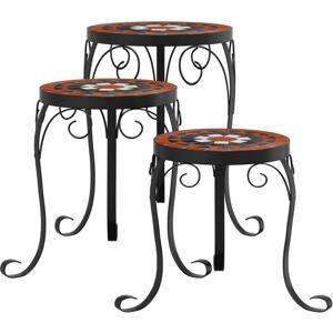 vidaXL Plant Stand 3 Pcs. Terracotta White Ceramic Orange - Plant Stand Garden Balcony vidaXL Plant Stand 3 Pcs. Terracotta White Ceramic Orange - Plant Stand Garden Balcony