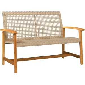 vidaXL Garden Bench Outdoor Bench Chair Beige Poly Rattan and Acacia Wood - Garden Bench vidaXL Garden Bench Outdoor Bench Chair Beige Poly Rattan and Acacia Wood - Garden Bench