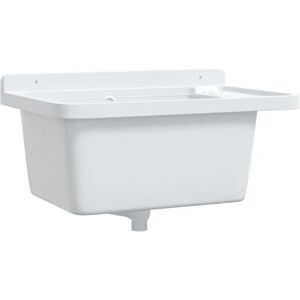 vidaXL Utility Sink Wall Mount White Resin - Utility Sink vidaXL Utility Sink Wall Mount White Resin - Utility Sink