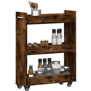 vidaXL Smoked Oak Cabinet with Wheels Storage Cart Hallway Side Table - Cabinet vidaXL Smoked Oak Cabinet with Wheels Storage Cart Hallway Side Table - Cabinet