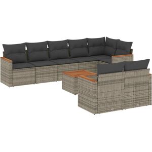 vidaXL 8-Tlg. Garten-Sofagarnitur Mit Kissen Poly Rattan Farbe: Grau Modell: Mit Ti - Gartenmöbel-Set vidaXL 8-Tlg. Garten-Sofagarnitur Mit Kissen Poly Rattan Farbe: Grau Modell: Mit Ti - Gartenmöbel-Set