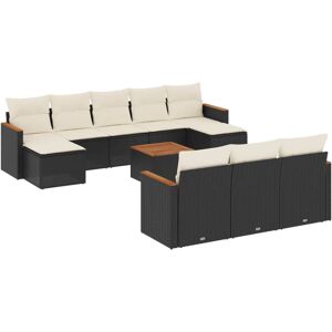 vidaXL 10-tlg. Garten-Sofagarnitur mit Kissen - Schwarz und Creme vidaXL 10-tlg. Garten-Sofagarnitur mit Kissen - Schwarz und Creme