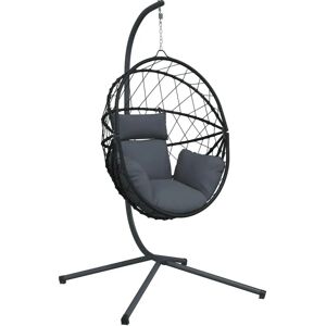 vidaXL Hanging Egg Chair with Stand Hammock Chair Anthracite Rattan and Steel vidaXL Hanging Egg Chair with Stand Hammock Chair Anthracite Rattan and Steel