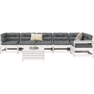 vidaXL Puutarhasohvasarja - 7 osaa, valkoinen, massiivinen mäntypuu vidaXL Puutarhasohvasarja - 7 osaa, valkoinen, massiivinen mäntypuu