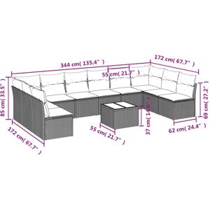 MAISONCHIC Gartensofa-Set - 11-tlg. mit Kissen, Schwarz MAISONCHIC Gartensofa-Set - 11-tlg. mit Kissen, Schwarz