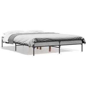 vidaXL 140x190 cm Grey Sonoma Bed Frame - Wooden and Metal vidaXL 140x190 cm Grey Sonoma Bed Frame - Wooden and Metal