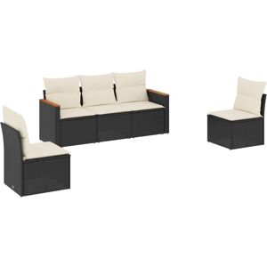 vidaXL 5-tlg. Garten-Sofagarnitur mit Kissen - Schwarz Poly Rattan vidaXL 5-tlg. Garten-Sofagarnitur mit Kissen - Schwarz Poly Rattan