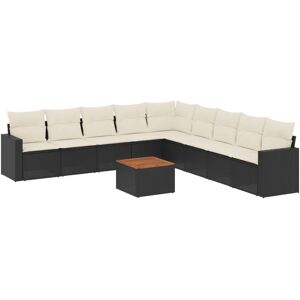 vidaXL 10-teilige Garten-Sofagarnitur mit Kissen, Schwarz und Creme vidaXL 10-teilige Garten-Sofagarnitur mit Kissen, Schwarz und Creme