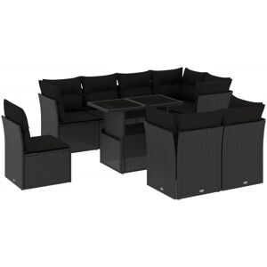 vidaXL 9-Tlg. Garten-Sofagarnitur Mit Kissen Schwarz Poly Rattan vidaXL 9-Tlg. Garten-Sofagarnitur Mit Kissen Schwarz Poly Rattan