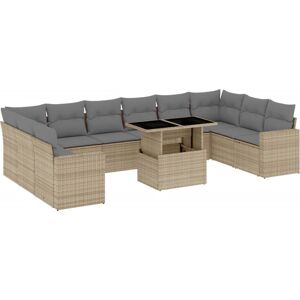 vidaXL 11-tlg. Garten-Sofagarnitur mit verstellbarem Tisch - Beige vidaXL 11-tlg. Garten-Sofagarnitur mit verstellbarem Tisch - Beige
