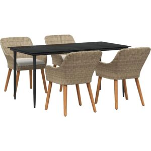 VidaXL Garden Dining Set Beige Wicker Polyester - Garden Dining Set VidaXL Garden Dining Set Beige Wicker Polyester - Garden Dining Set