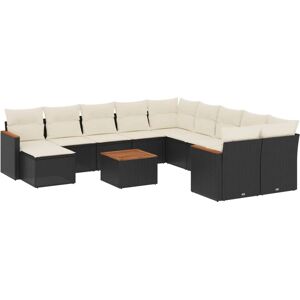 vidaXL Gartenmöbel-Set - Beige und Schwarz - 11-tlg. Sofa mit Kissen vidaXL Gartenmöbel-Set - Beige und Schwarz - 11-tlg. Sofa mit Kissen