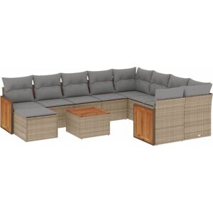 vidaXL 11-tlg. Garten-Sofagarnitur mit Kissen Beige Poly Rattan vidaXL 11-tlg. Garten-Sofagarnitur mit Kissen Beige Poly Rattan