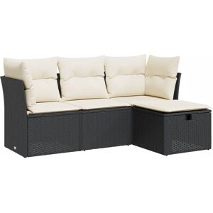 vidaXL 4-Tlg. Garten-Sofagarnitur Mit Kissen Schwarz Poly Rattan vidaXL 4-Tlg. Garten-Sofagarnitur Mit Kissen Schwarz Poly Rattan