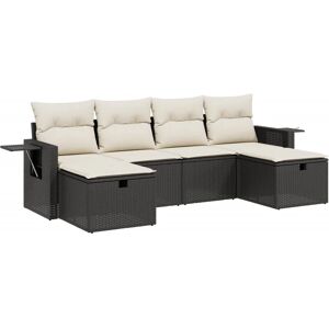 vidaXL 6-tlg. Garten-Sofagarnitur mit Kissen in Beige - Schwarz und Cre vidaXL 6-tlg. Garten-Sofagarnitur mit Kissen in Beige - Schwarz und Cre