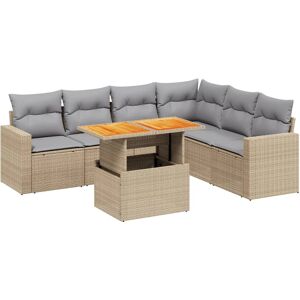 vidaXL 7-tlg. Garten-Sofagarnitur Mit Kissen Poly Rattan - Beige und Hellgrau vidaXL 7-tlg. Garten-Sofagarnitur Mit Kissen Poly Rattan - Beige und Hellgrau