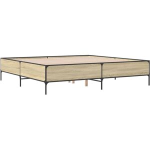 vidaXL Sonoma Oak Bed Frame - 200x200 cm - Wooden & Metal vidaXL Sonoma Oak Bed Frame - 200x200 cm - Wooden & Metal