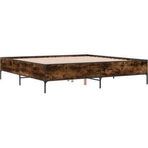vidaXL Steel and Wood King Bed Frame - Smoked Oak - 180x200 cm vidaXL Steel and Wood King Bed Frame - Smoked Oak - 180x200 cm