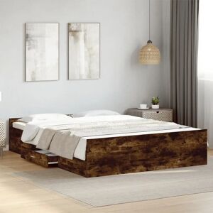 vidaXL Smoked Oak Bed Frame with Drawers - Bed Base for 150x200 cm Mattress vidaXL Smoked Oak Bed Frame with Drawers - Bed Base for 150x200 cm Mattress