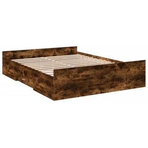 vidaXL Bed Frame with Drawers Smoked Oak 140x200 cm - Bed Type vidaXL Bed Frame with Drawers Smoked Oak 140x200 cm - Bed Type