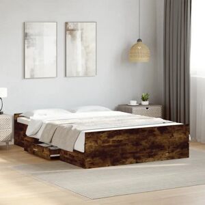 vidaXL Smoked Oak Bed Frame with Drawers - Bed Base 120x190cm vidaXL Smoked Oak Bed Frame with Drawers - Bed Base 120x190cm