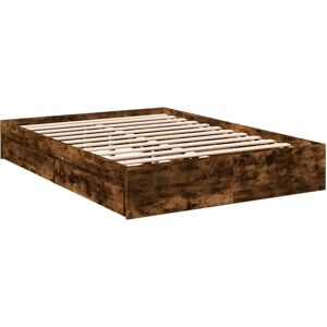 vidaXL Smoked Oak Bed Frame with Drawers - 140x190 cm Bed vidaXL Smoked Oak Bed Frame with Drawers - 140x190 cm Bed