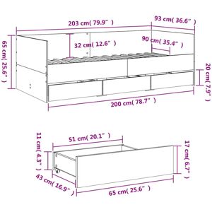 vidaXL Grey Sonoma Sofa Bed 90x200cm - Sofa Bed vidaXL Grey Sonoma Sofa Bed 90x200cm - Sofa Bed