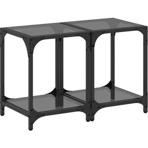 vidaXL Coffee Table 2 pcs Black Glass Top 30x30x40 cm Steel vidaXL Coffee Table 2 pcs Black Glass Top 30x30x40 cm Steel