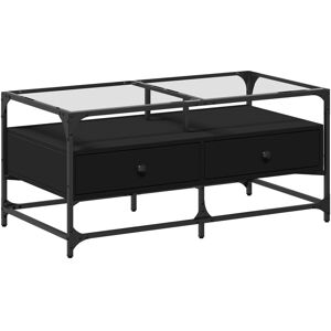vidaXL 846044 Black Glass Top Steel Coffee Table - Coffee Table vidaXL 846044 Black Glass Top Steel Coffee Table - Coffee Table