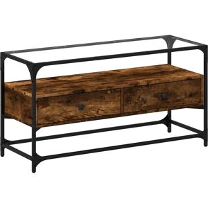vidaXL Smoked Oak TV Cabinet - 98x35x51 cm - TV Stand with Glass Top vidaXL Smoked Oak TV Cabinet - 98x35x51 cm - TV Stand with Glass Top