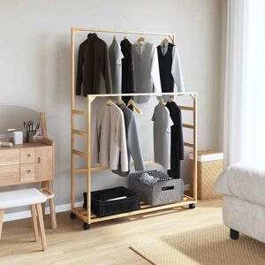 vidaXL Clothes Rack with Shelves and Wheels - 90x35x155 cm Bamboo Brown - Clothes rack vidaXL Clothes Rack with Shelves and Wheels - 90x35x155 cm Bamboo Brown - Clothes rack