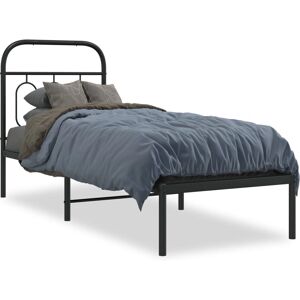 Structure de lit vidaXL - Noir - 135x190 cm - Métal, tête de lit Structure de lit vidaXL - Noir - 135x190 cm - Métal, tête de lit