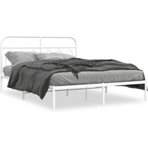 vidaXL Bedframe - 135x190cm, Wit, Hoofdbord & Voeteneind, Staal vidaXL Bedframe - 135x190cm, Wit, Hoofdbord & Voeteneind, Staal