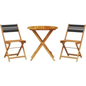 vidaXL 3 Piece Bistro Set Black Polypropylene and Solid Wood - Bistro Set vidaXL 3 Piece Bistro Set Black Polypropylene and Solid Wood - Bistro Set