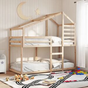 vidaXL Bunk Bed with Roof - Kids Twin, 75x190 cm, Solid Pine vidaXL Bunk Bed with Roof - Kids Twin, 75x190 cm, Solid Pine