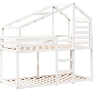 VidaXL White Solid Pine Bunk Bed With Roof - Kids Loft Bed for Small Spaces VidaXL White Solid Pine Bunk Bed With Roof - Kids Loft Bed for Small Spaces