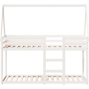 vidaXL 3282080 White Pine Bunk Bed with Roof - Bed Type vidaXL 3282080 White Pine Bunk Bed with Roof - Bed Type