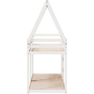 vidaXL White Pine Bunk Bed with Roof - Kids Space Saver Bed vidaXL White Pine Bunk Bed with Roof - Kids Space Saver Bed