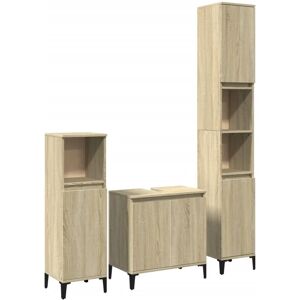 vidaXL Bathroom Furniture Set 3 Piece Sink Cabinet Sonoma Oak - Bathroom Furniture Set vidaXL Bathroom Furniture Set 3 Piece Sink Cabinet Sonoma Oak - Bathroom Furniture Set