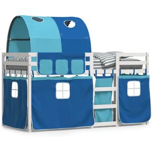 vidaXL Køyeseng med gardiner - Massivt furu, Hvit & Blå - Seng vidaXL Køyeseng med gardiner - Massivt furu, Hvit & Blå - Seng