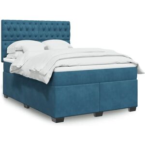 vidaXL Box Spring Bed with Mattress - Bedstead - 140x190 cm - Blue - Velvet vidaXL Box Spring Bed with Mattress - Bedstead - 140x190 cm - Blue - Velvet