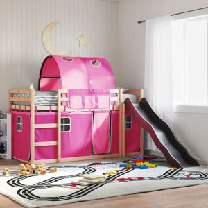 vidaXL Pink Bunk Bed with Slide and Curtains - Kids Twin vidaXL Pink Bunk Bed with Slide and Curtains - Kids Twin