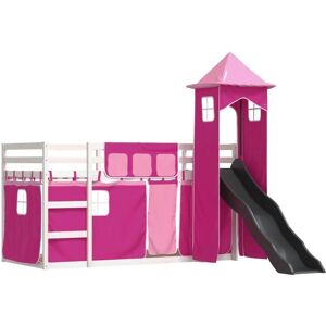 vidaXL White and Pink Twin Bunk Bed with Slide and Curtains - Kids Room vidaXL White and Pink Twin Bunk Bed with Slide and Curtains - Kids Room