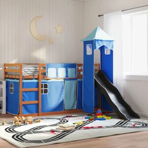 vidaXL Brown and Blue Bunk Bed with Slide - Kids Twin vidaXL Brown and Blue Bunk Bed with Slide - Kids Twin