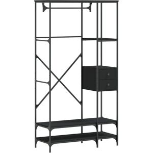 vidaXL Clothes Rack with Shelves Black Engineered Wood - Clothes Rack vidaXL Clothes Rack with Shelves Black Engineered Wood - Clothes Rack